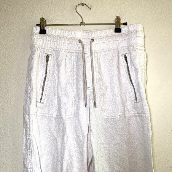 Athleta Cabo 100% Linen Jogger Micro Cheetah Print Sweatpants Light Beige - Picture 7 of 12